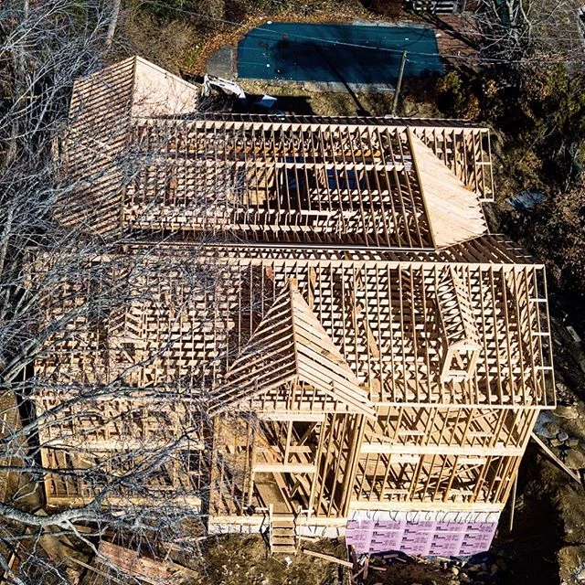 Aerial view of construction framing